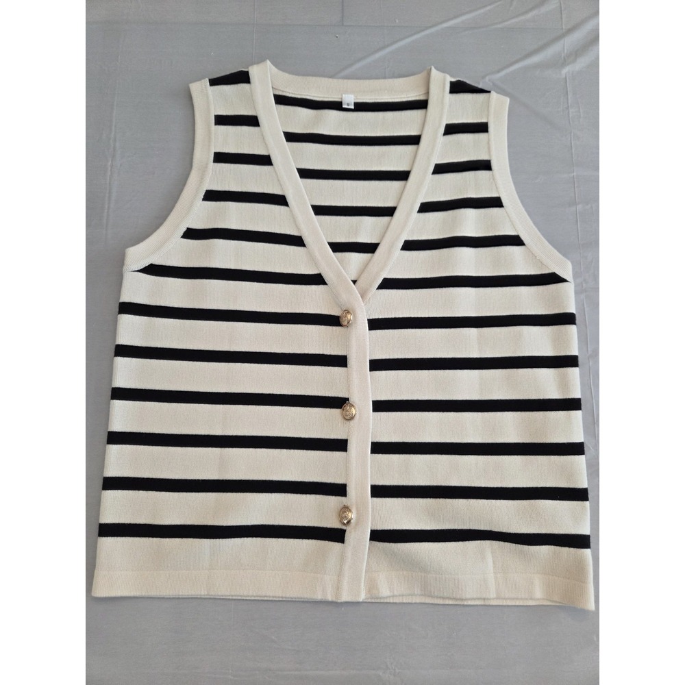 Striped Vest Women's S Preppy Classic Layer Piece Off White Black